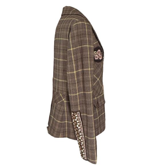 Votre Nom Brown Plaid Embellished Blazer US 12 - Picture 2 of 5
